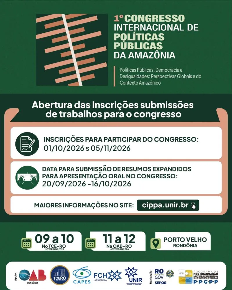 AROM divulga 1º Congresso Internacional de Políticas Públicas da Amazônia promovido pela UNIR